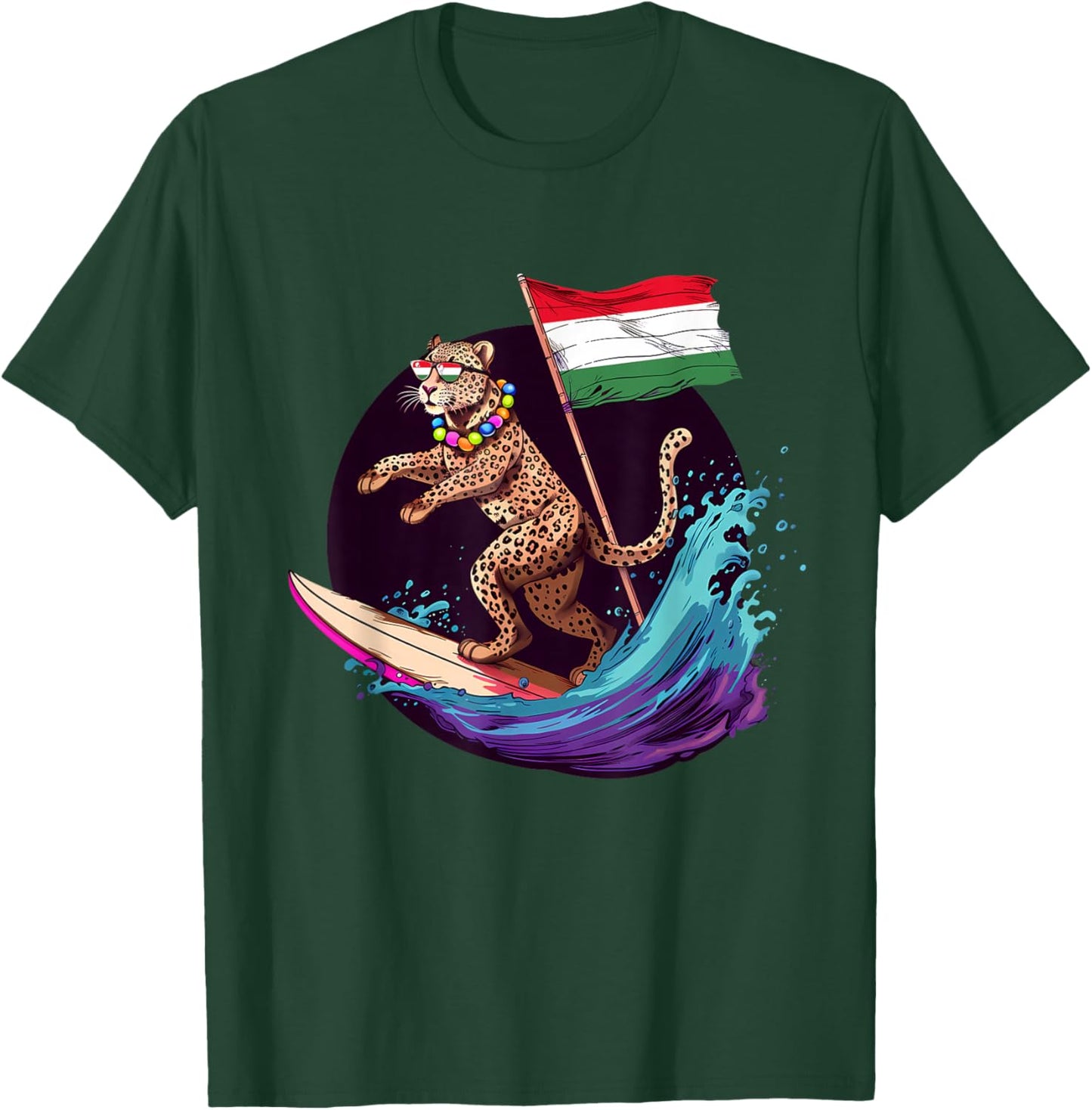 Hungary Flag Surfing Leopard Hungarian Pride Hungarian Roots T-Shirt - T-Shirt | Forest