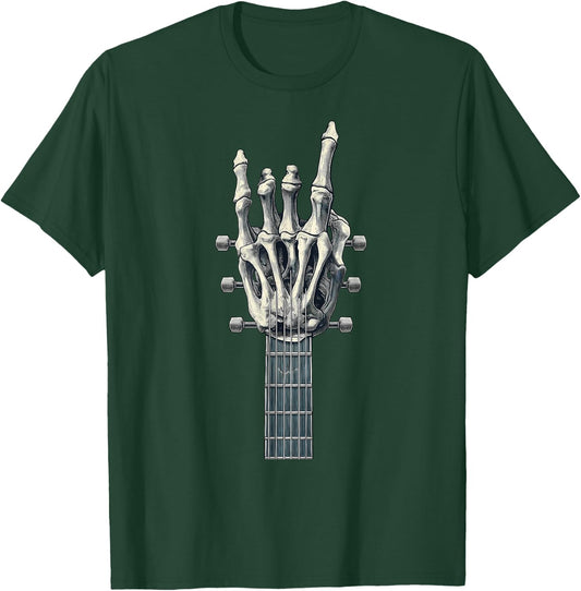 Rock On Guitar Neck Rock & Roll Star Skeleton Hand Band T-Shirt - T-Shirt | Forest