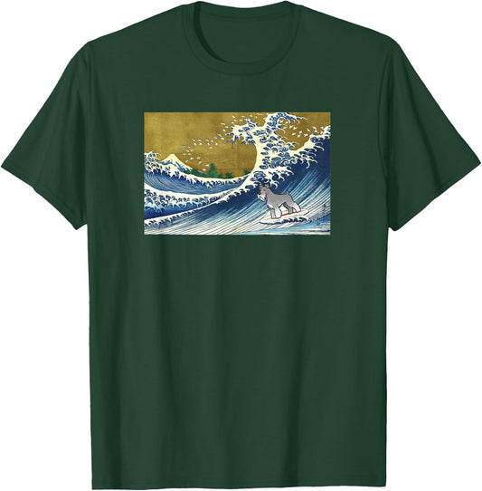 Funny Retro Vintage Surfing A Wave Miniature Schnauzer Lover T-Shirt - T-Shirt | Forest