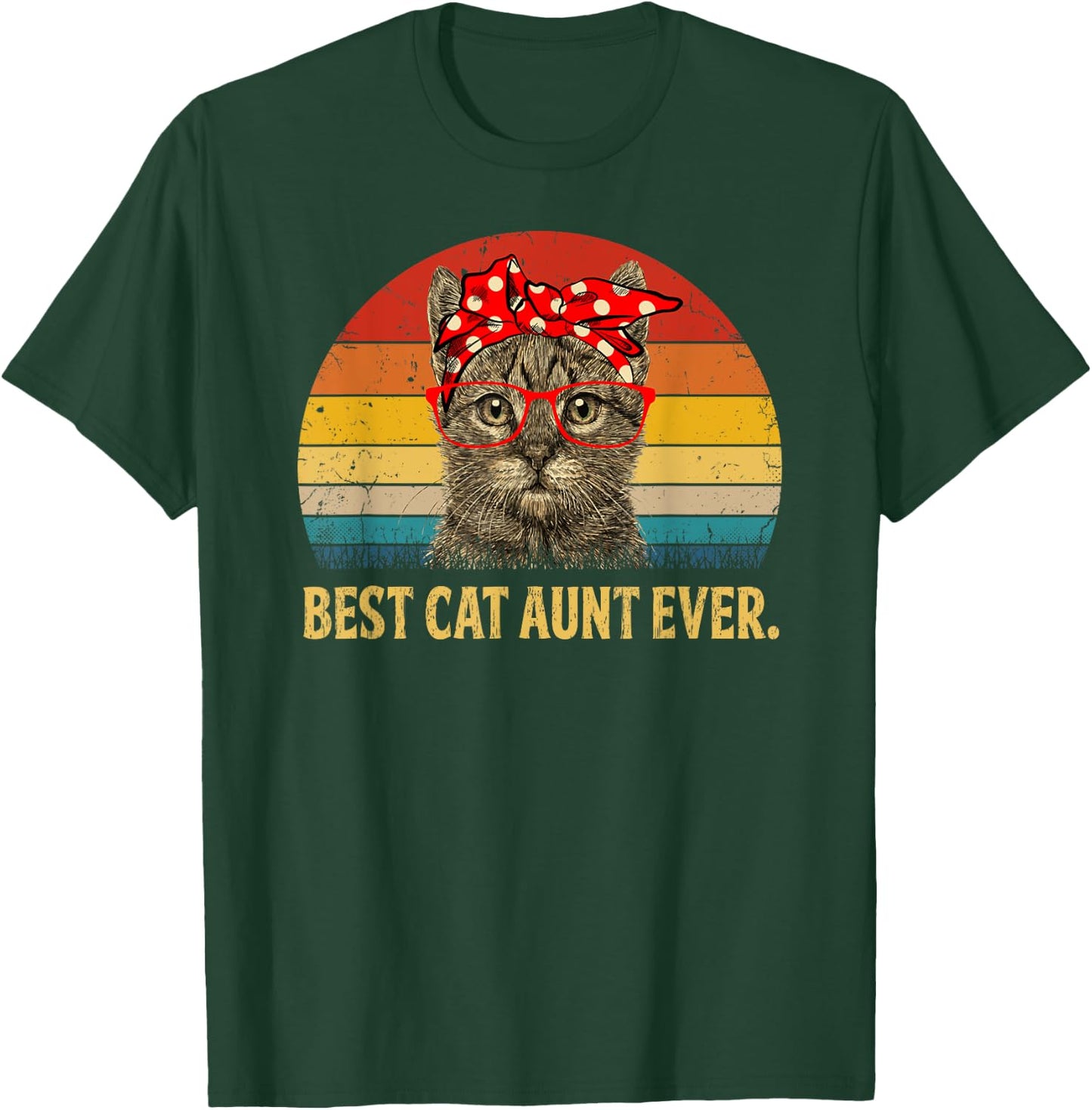 Best Cat Aunt Ever Family Retro Vintage Cat Aunt Gift Women T-Shirt - T-Shirt | Forest