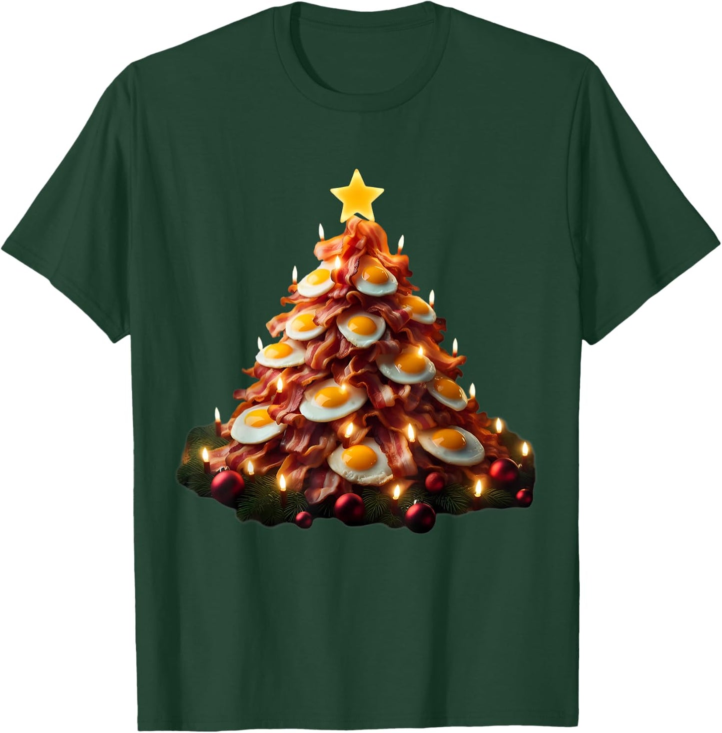 Bacon Christmas Tree With Eggs Carnivore Keto Meat Lover Fun T-Shirt - T-Shirt | Forest