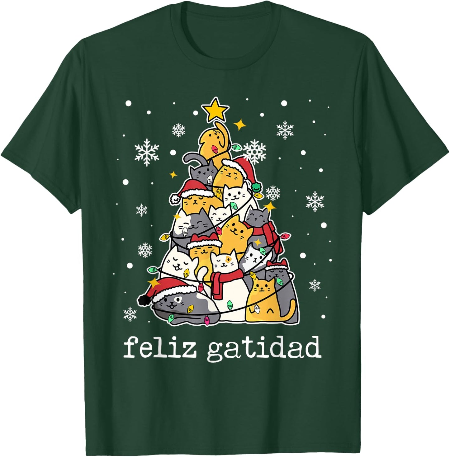 Feliz Navidad Cat Lover Xmas Tree Spanish Mexican Christmas T-Shirt - T-Shirt | Forest