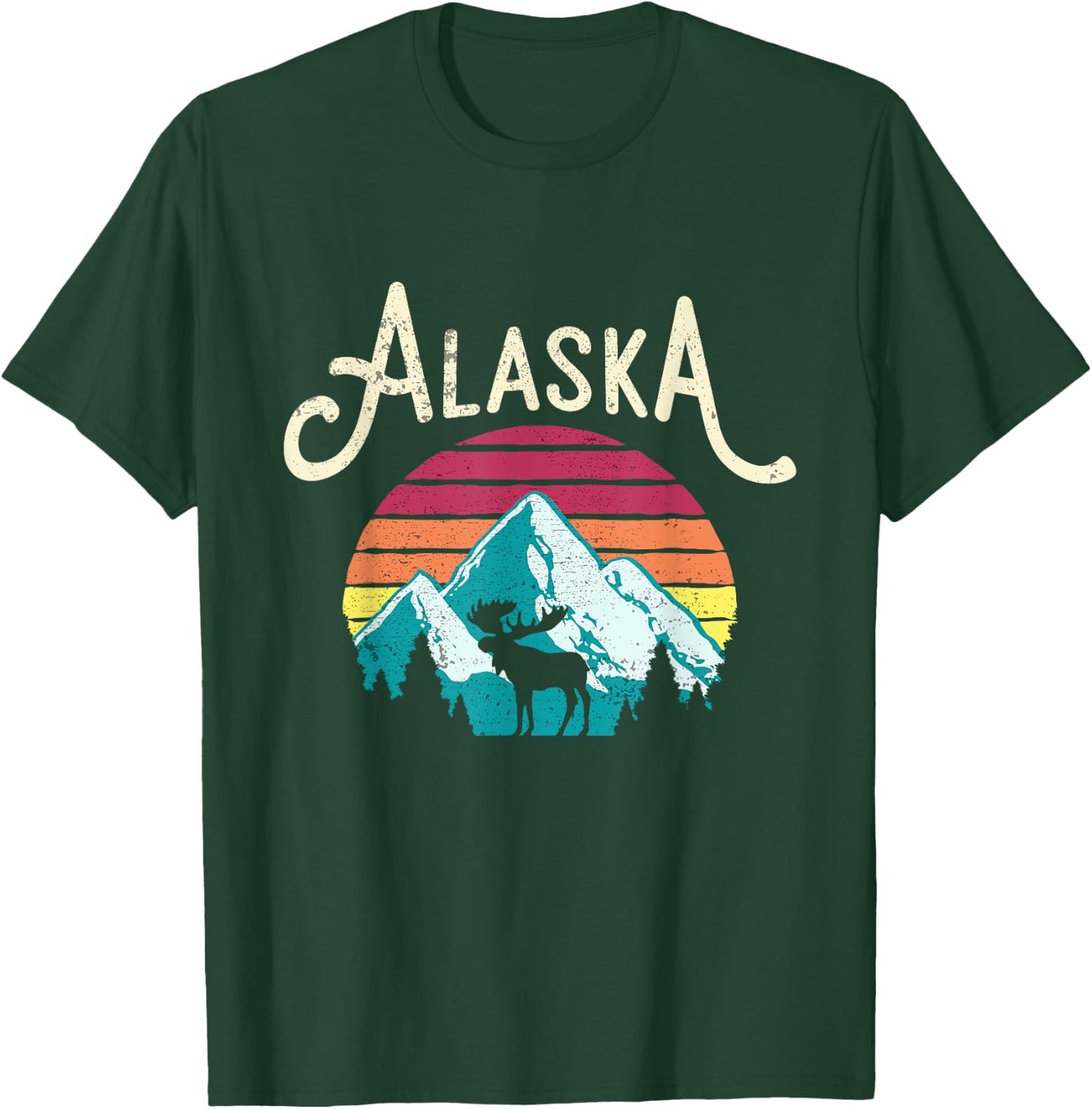 Retro Alaska AK Juneau Mountains Wildlife Moose T-Shirt - T-Shirt | Forest