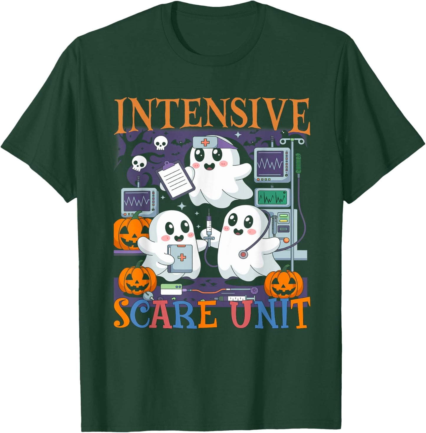 Halloween Intensive Care Scare Unit Ghost Nurse ICU Nursing T-Shirt - T-Shirt | Forest