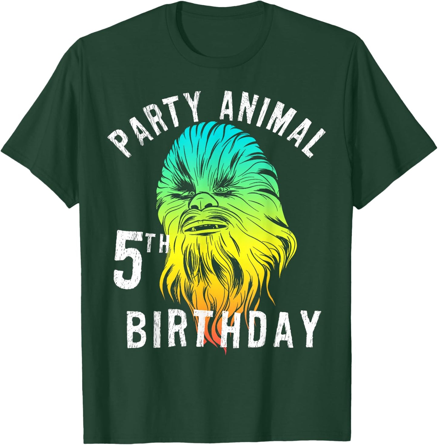 Star Wars Chewie Party Animal 5th Birthday Colorful Portrait T-Shirt - T-Shirt | Forest