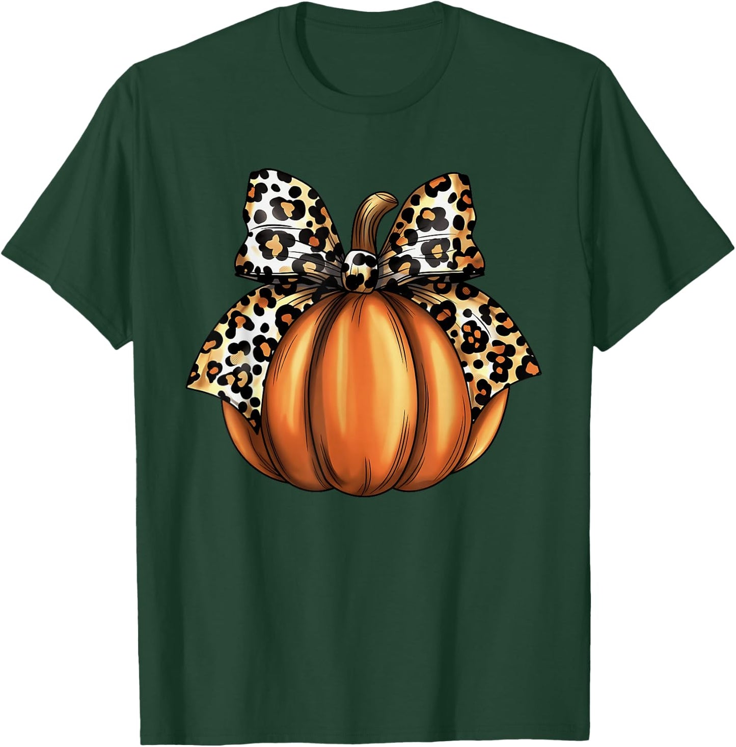 Pumpkin Leopard Coquette Bow Women Girls Kids Halloween T-Shirt - T-Shirt | Forest