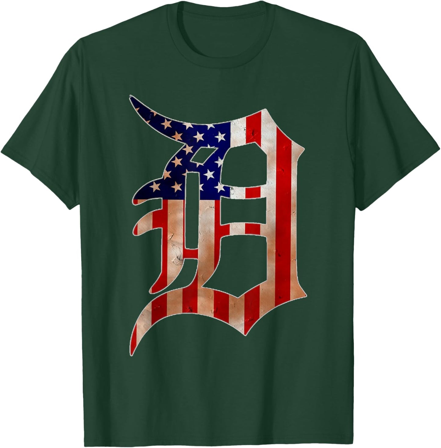 Detroit City American Flag Old English D T-Shirt - T-Shirt | Forest