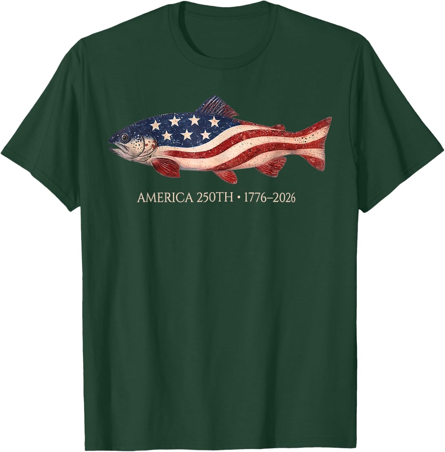 250 America Years 1776 2026 Fishing USA Flag 250th Birthday T-Shirt - T-Shirt | Forest