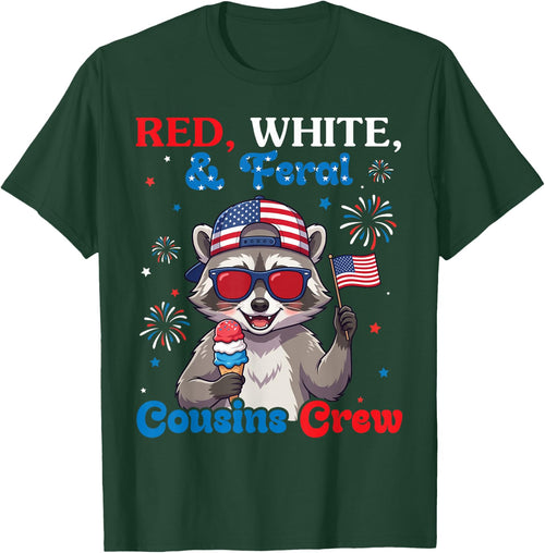 Red White Feral Cousins Crew Patriotic Raccoon July 4th Boys