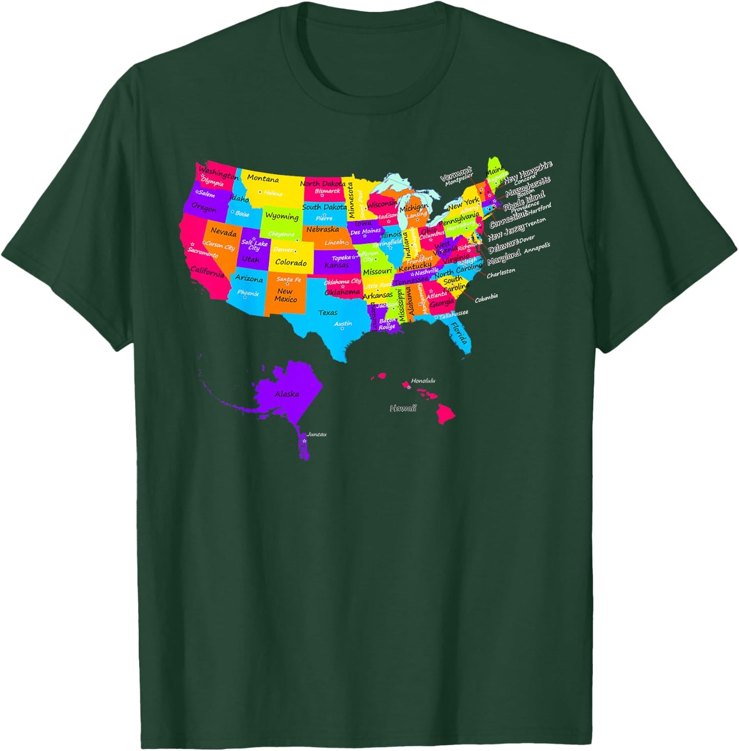 United States map with States and Capital Cities Shirt T-Shirt - T-Shirt | Forest