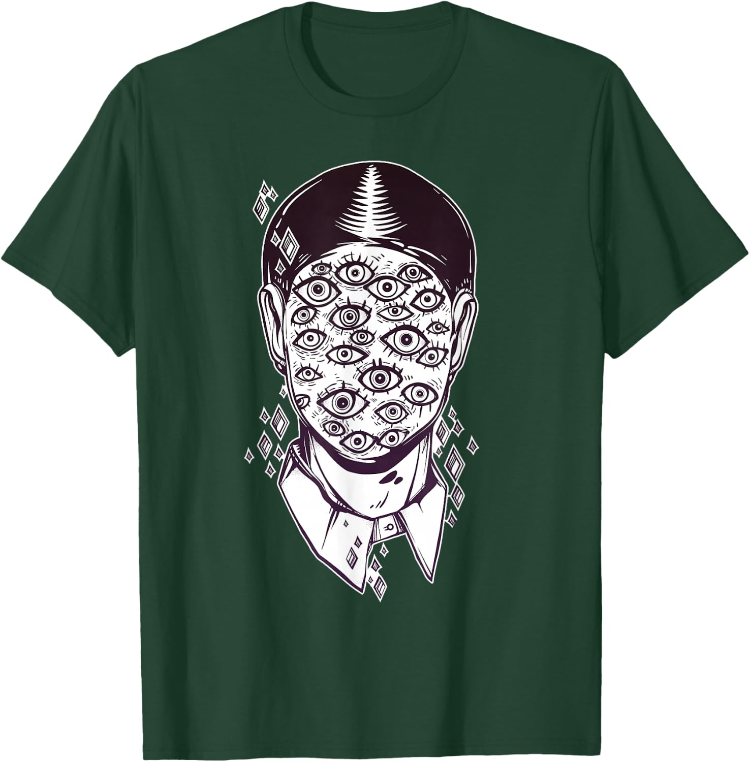 Dali Surreal - Noir Retro Eyes on Face Tattoo Art T-Shirt - T-Shirt | Forest