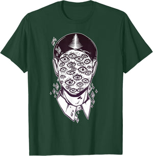 Dali Surreal - Noir Retro Eyes on Face Tattoo Art T-Shirt - T-Shirt | Forest