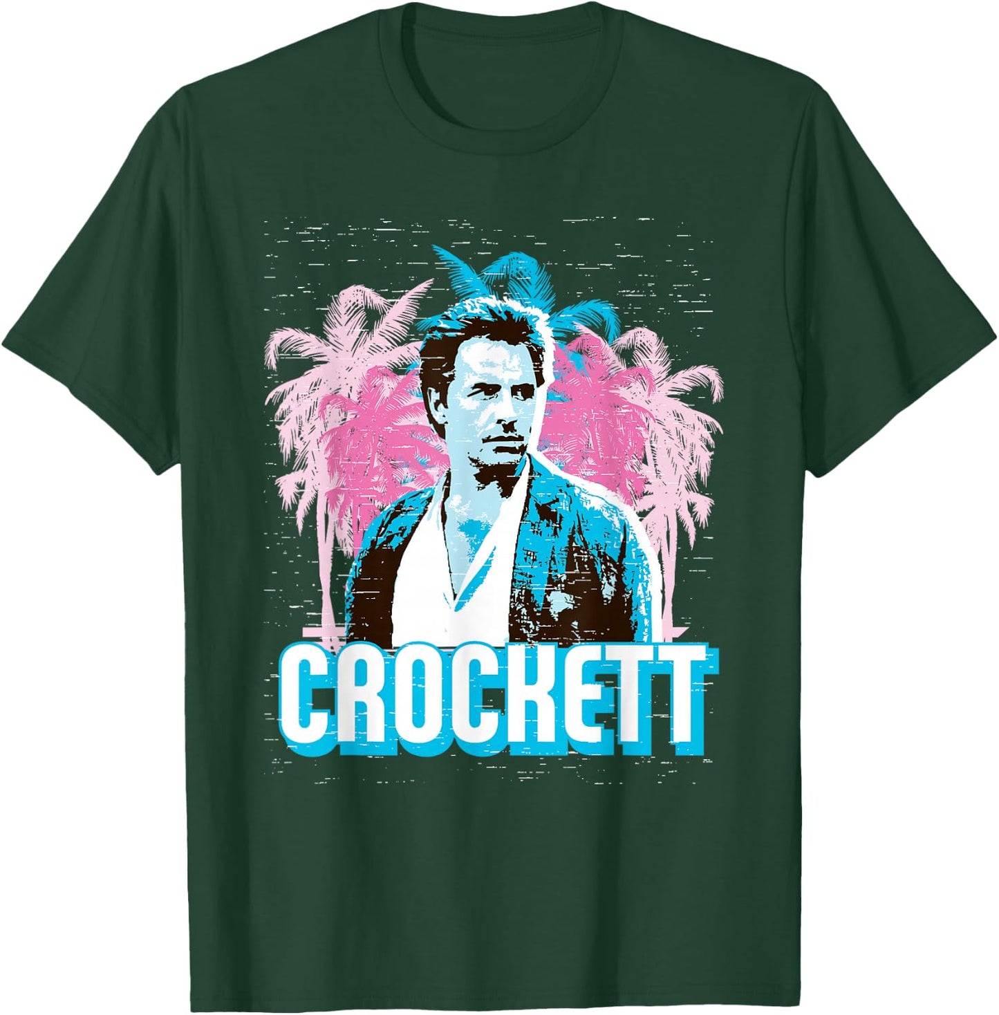 Miami Vice Crockett and Palm Tree Scenery T-Shirt - T-Shirt | Forest