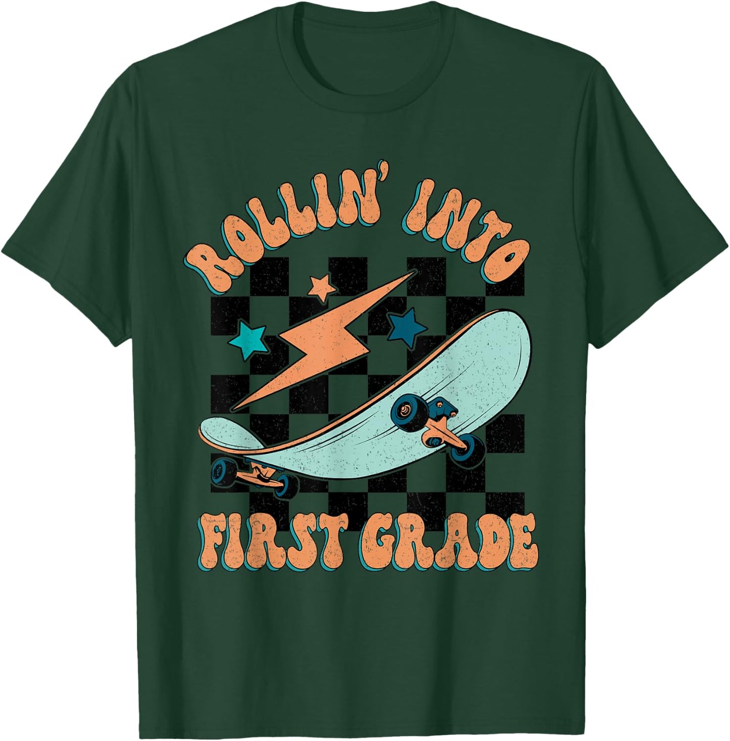 Rollin Into First Grade Skateboard Boy Back to School T-Shirt - T-Shirt | Forest
