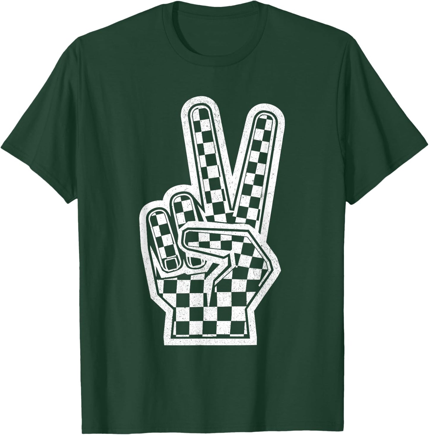 Checkered Peace Sign Shirt Vintage Racing Flag Kids Boy Girl T-Shirt - T-Shirt | Forest