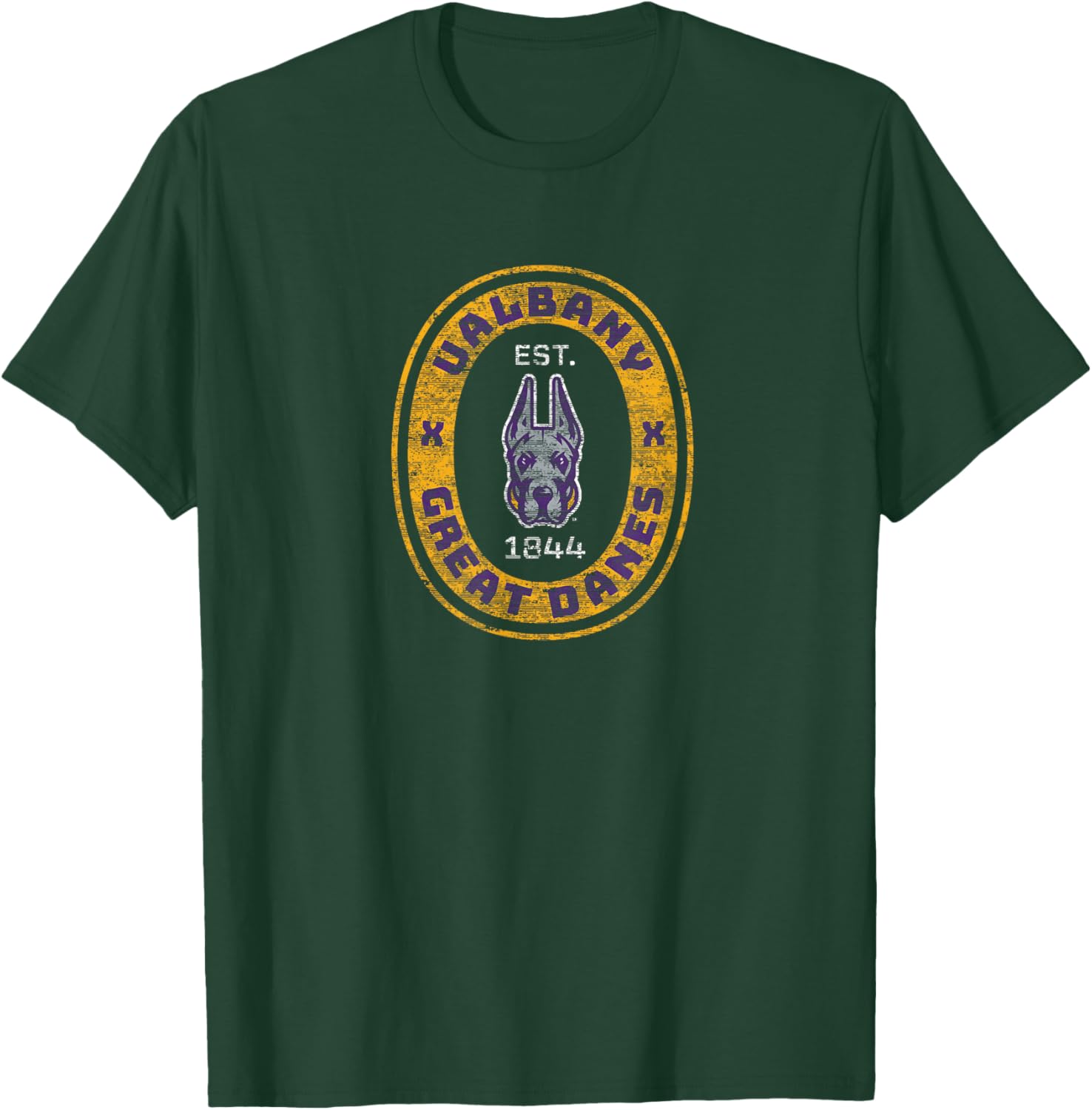 University at Albany Great Danes Retro Crest Seal T-Shirt - T-Shirt | Forest