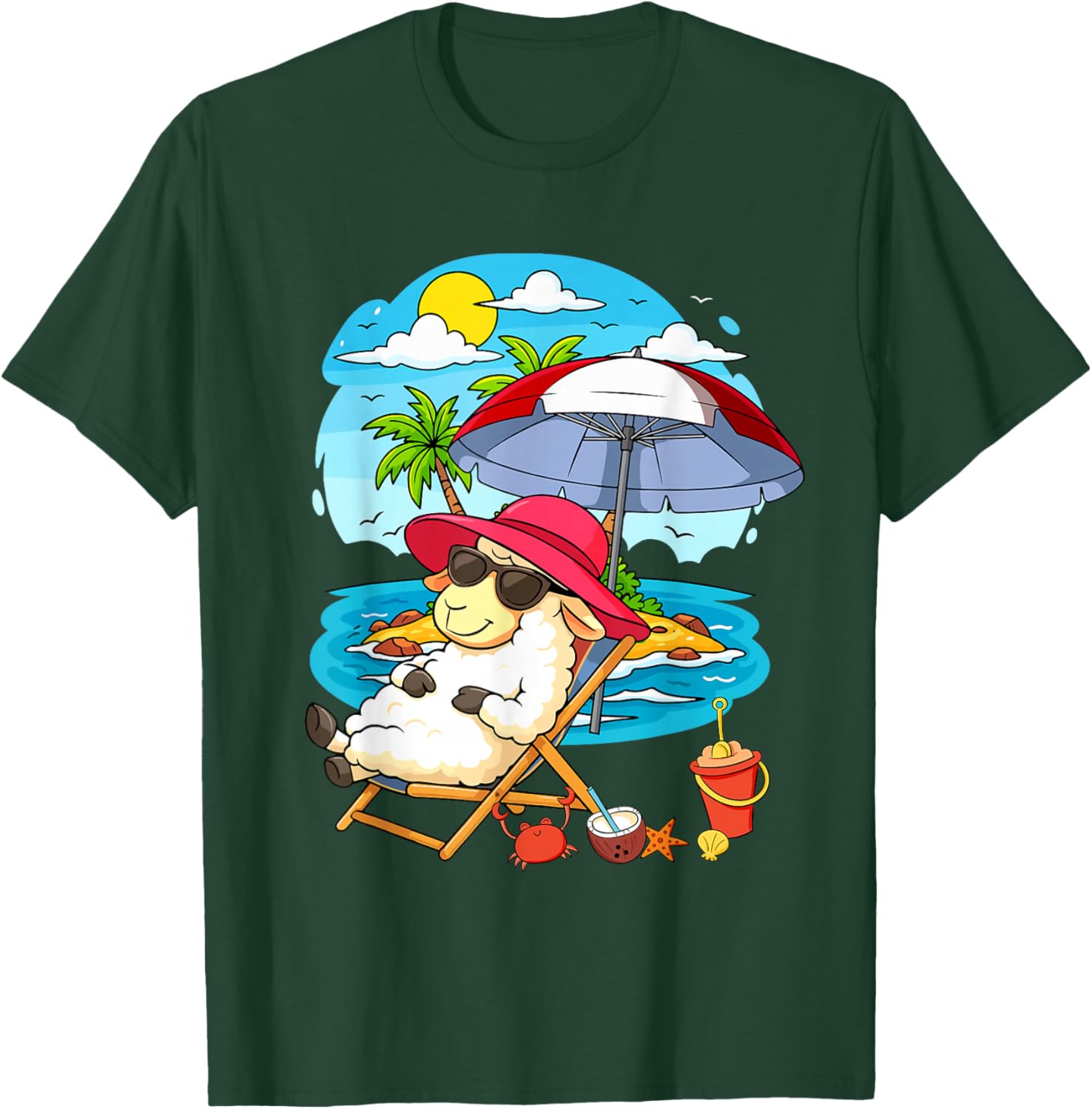 Sheep Relaxing Summer Costume Traveling Beach Lover Farmer T-Shirt - T-Shirt | Forest