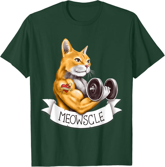 Meowscle Gym Workout Cat Pun Men Women Kids T-Shirt - T-Shirt | Forest