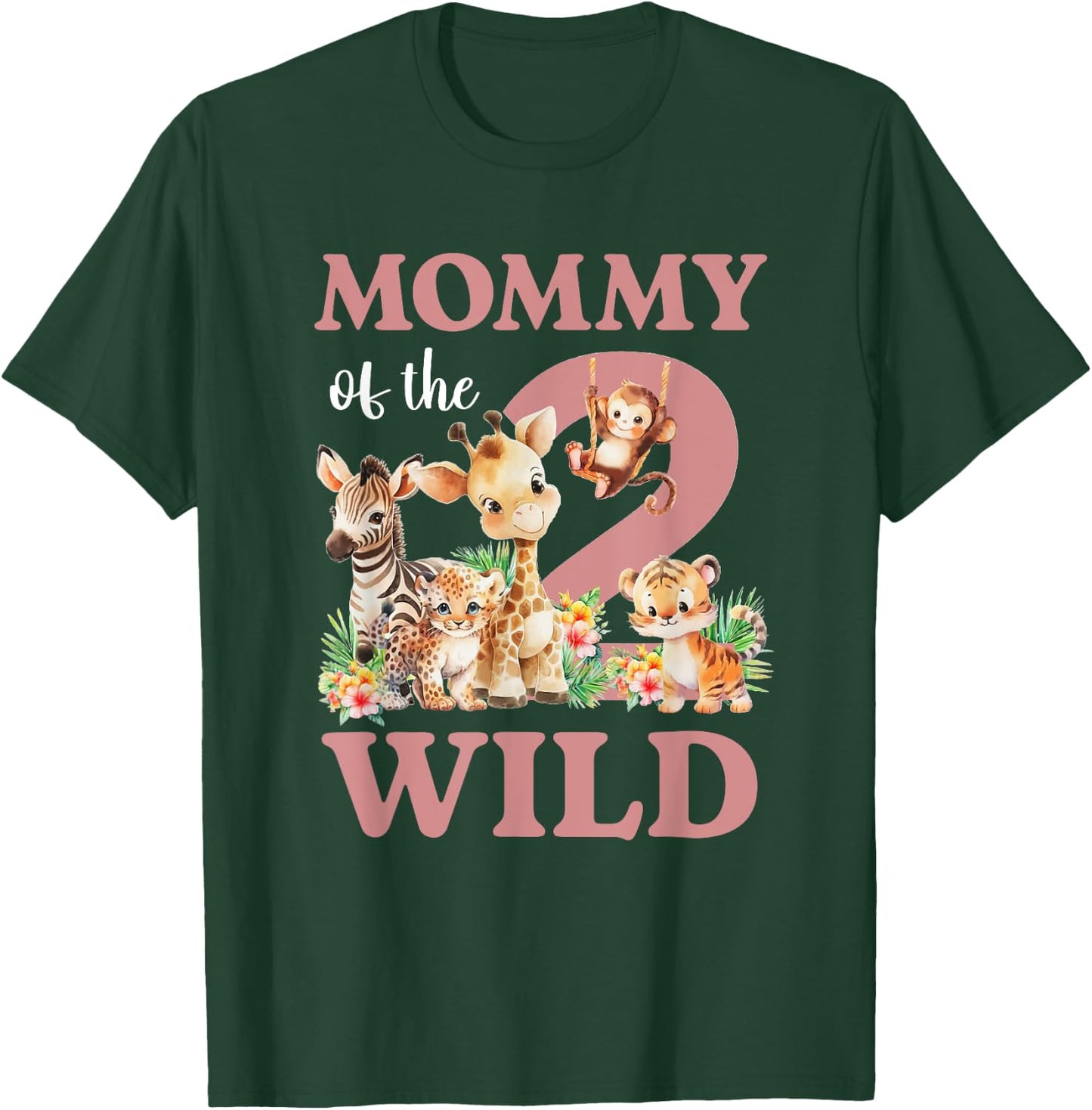 Mommy Of The Two Wild Zoo 2nd Birthday Safari Jungle Animal T-Shirt - T-Shirt | Forest