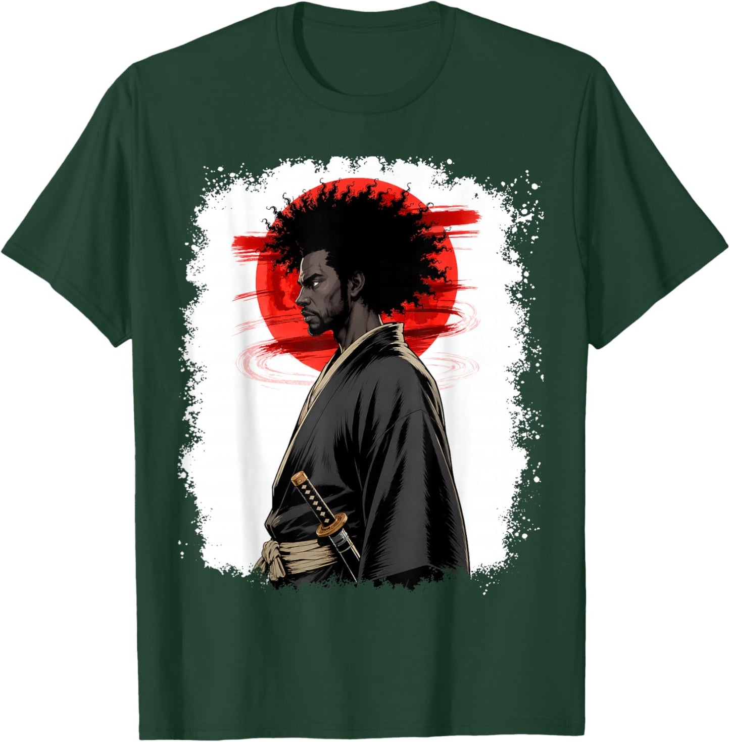 Afro American Samurai Anime Cartoon Japanese Bushido Warrior T-Shirt - T-Shirt | Forest
