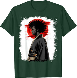 Afro American Samurai Anime Cartoon Japanese Bushido Warrior T-Shirt - T-Shirt | Forest
