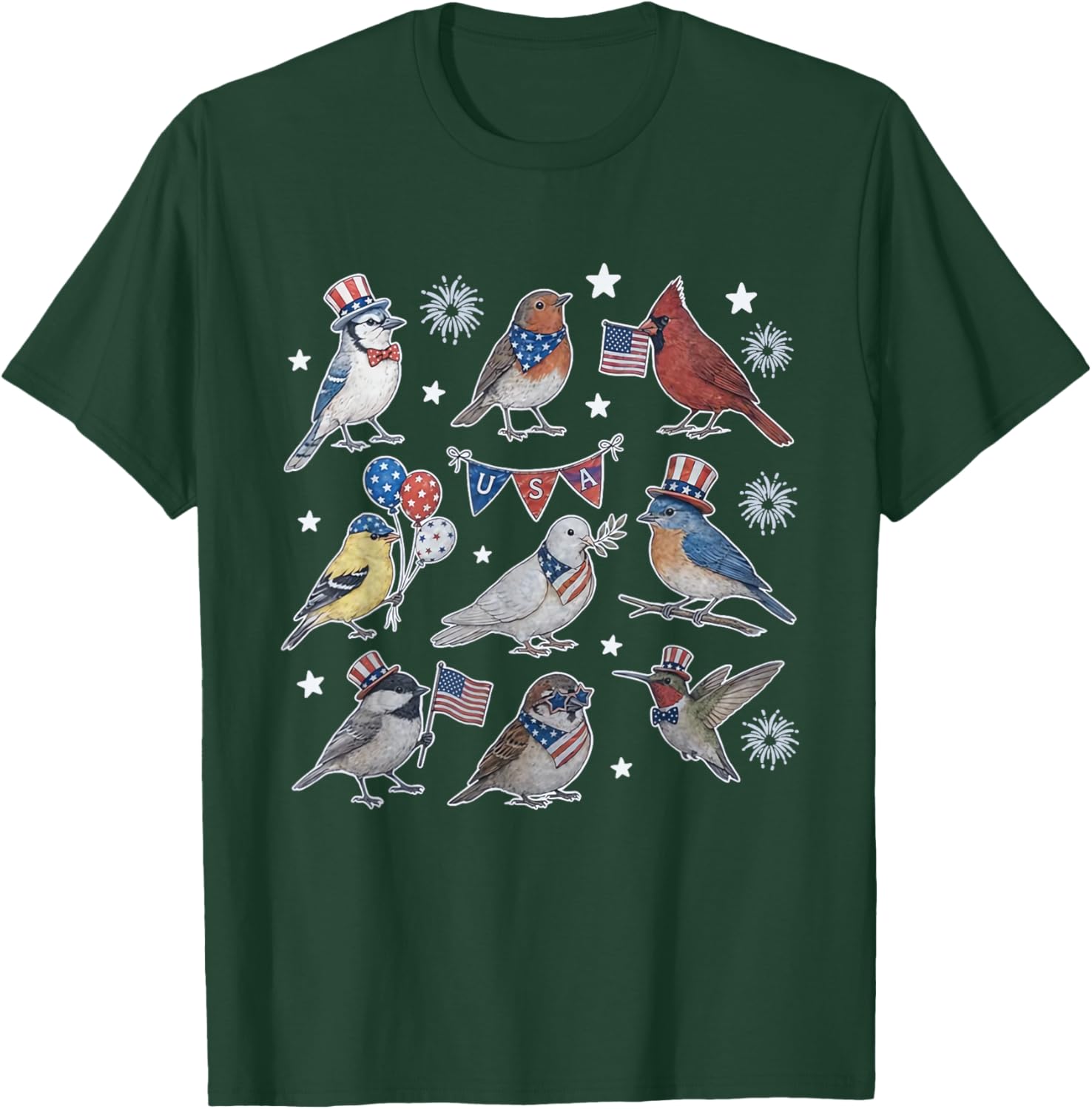 Funny Patriotic Songbirds of North America Field USA Flag T-Shirt - T-Shirt | Forest
