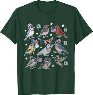 Funny Patriotic Songbirds of North America Field USA Flag T-Shirt - T-Shirt | Forest