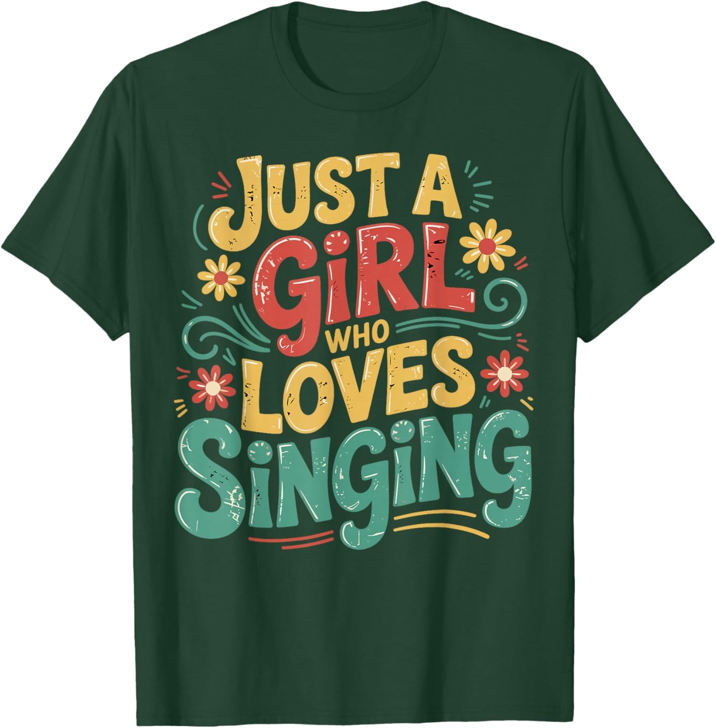 Just a Girl Who Loves Singing Vintage Music Gifts for Girls T-Shirt - T-Shirt | Forest