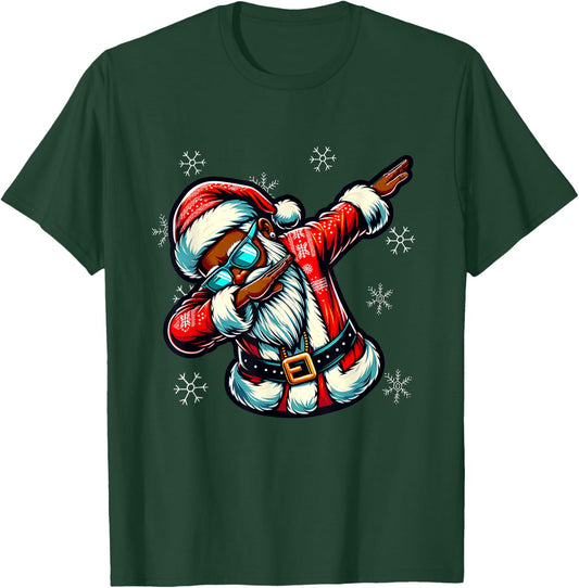 Black African American Christmas Dabbing Santa Claus PJ T-Shirt - T-Shirt | Forest