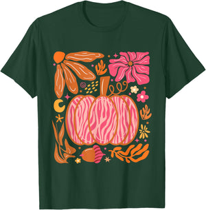 Leopard Pink Pumpkin Boho Floral Fall, Autumn Vibes T-Shirt - T-Shirt | Forest