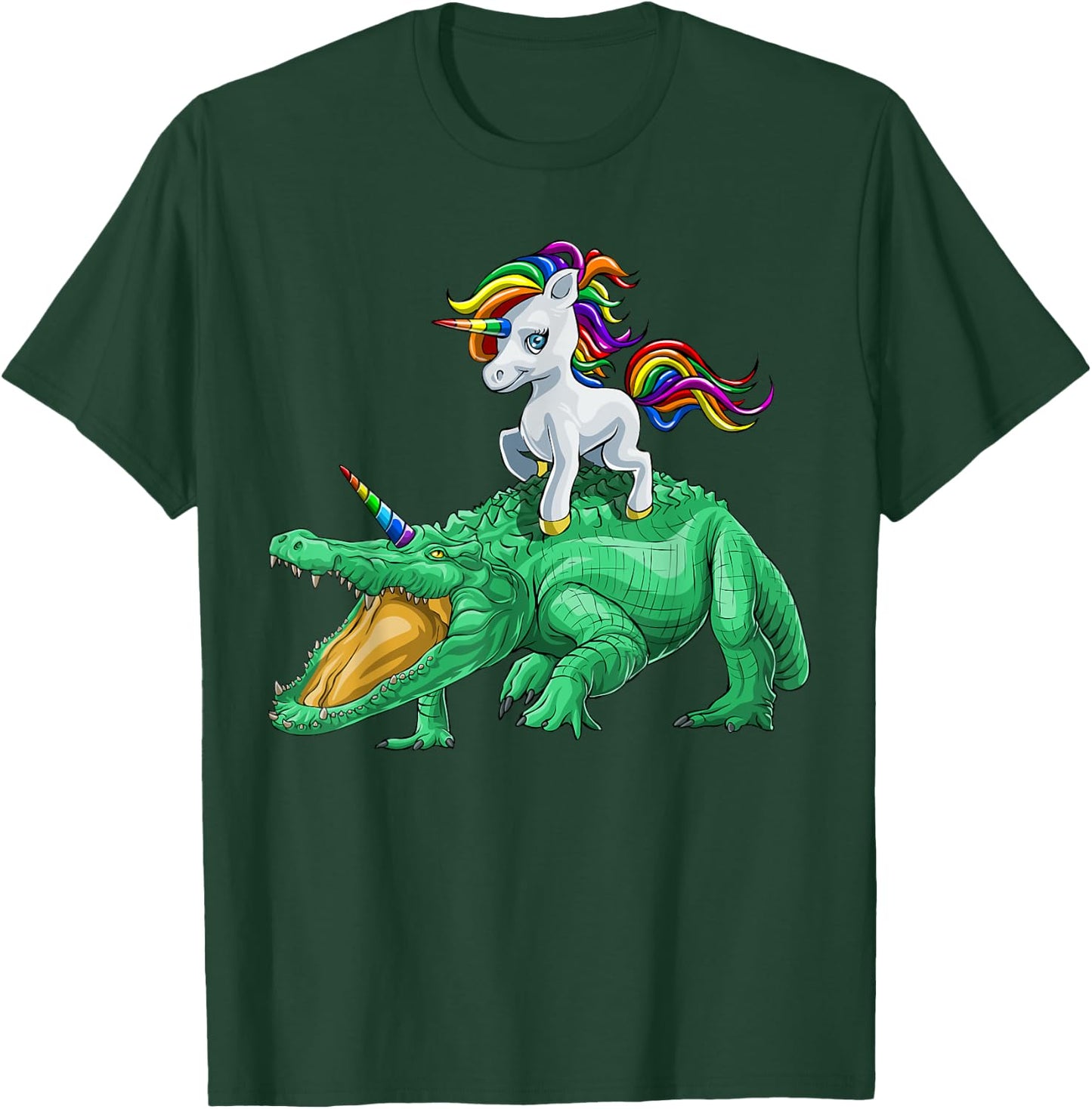 Unicorn Riding Crocodile Alligator Reptile Animal T-Shirt - T-Shirt | Forest