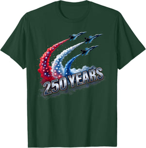 Patriotic Red White and Blue Fighter Jets 250 Years T-Shirt - T-Shirt | Forest