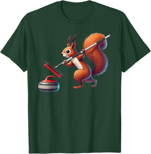Funny Curling Squirrel Design For Curler Winter Sports T-Shirt - T-Shirt | Forest