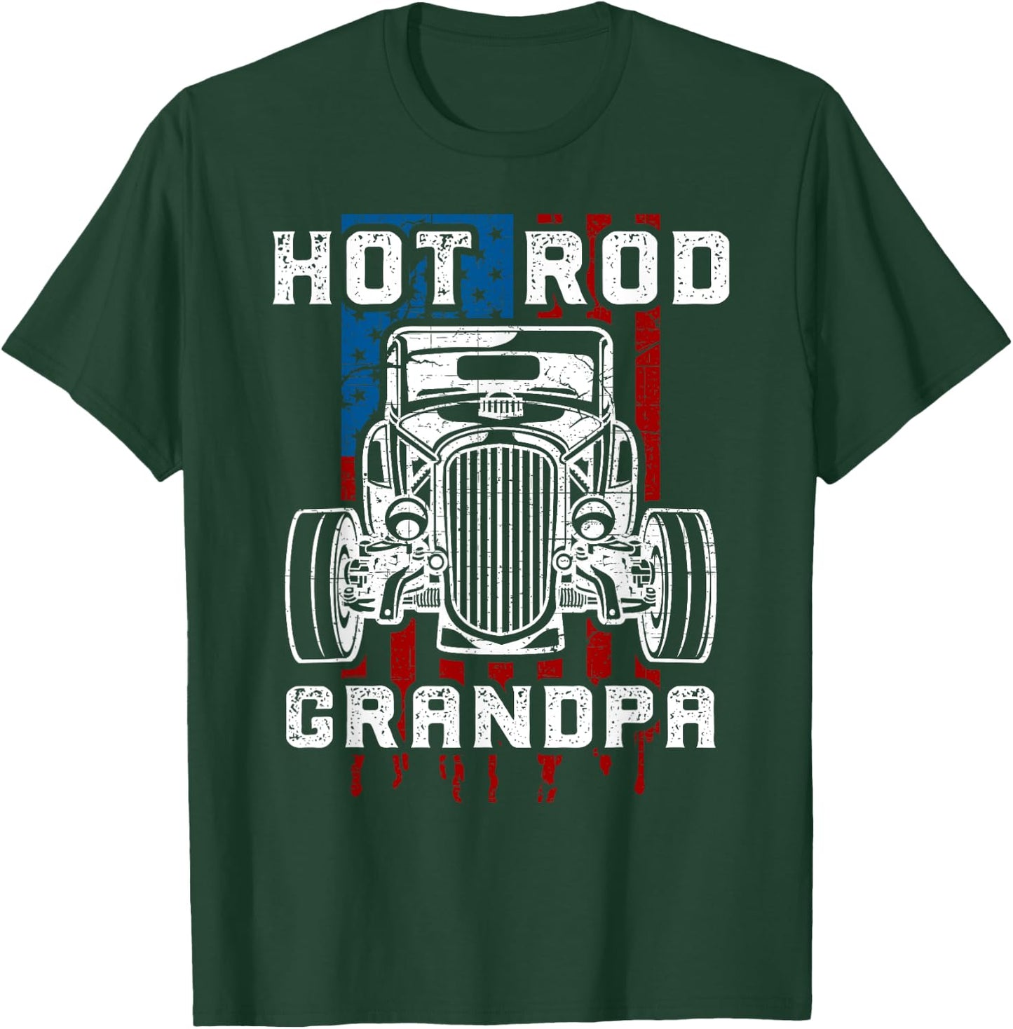 Hot Rod Grandpa Shirt Vintage Car American Flag Women Men T-Shirt - T-Shirt | Forest