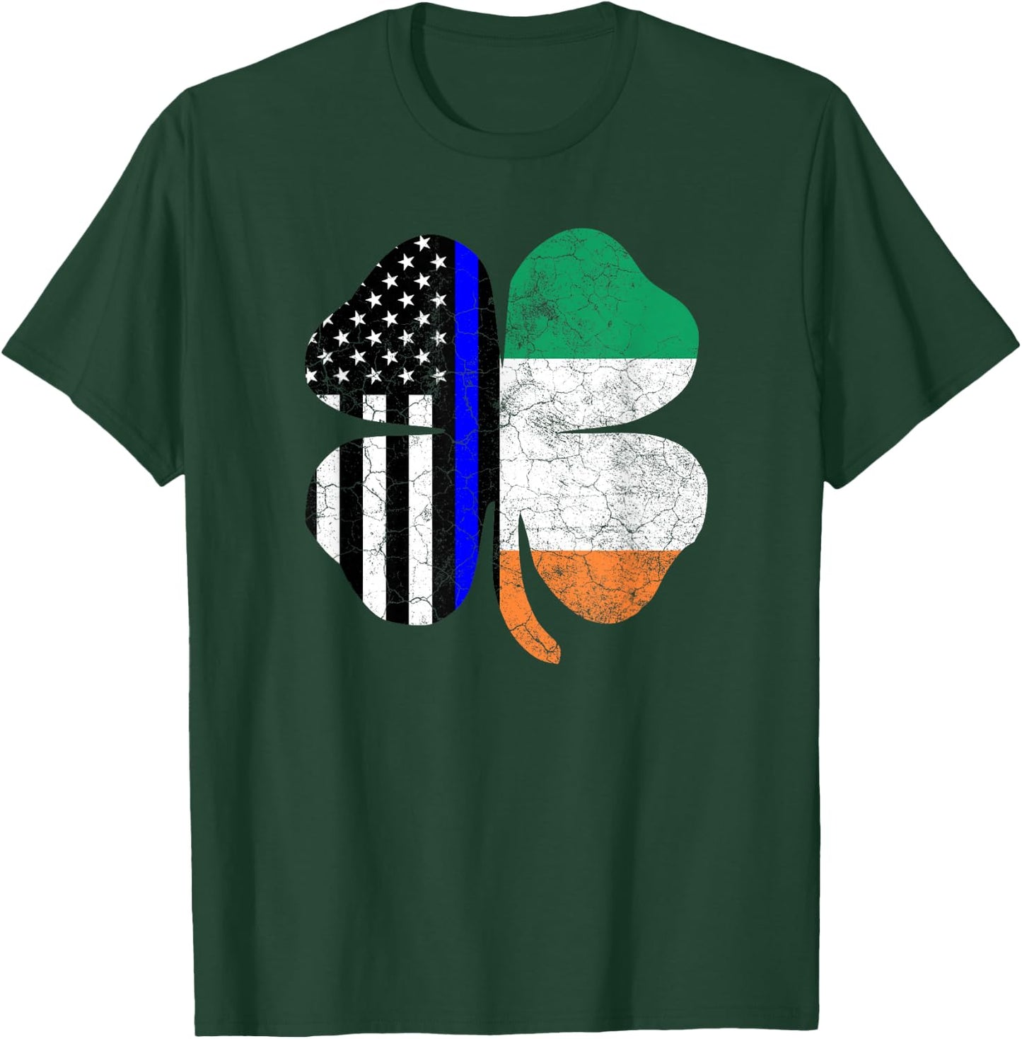 St Patricks Day Thin Blue Line American Irish Flag Police T-Shirt - T-Shirt | Forest