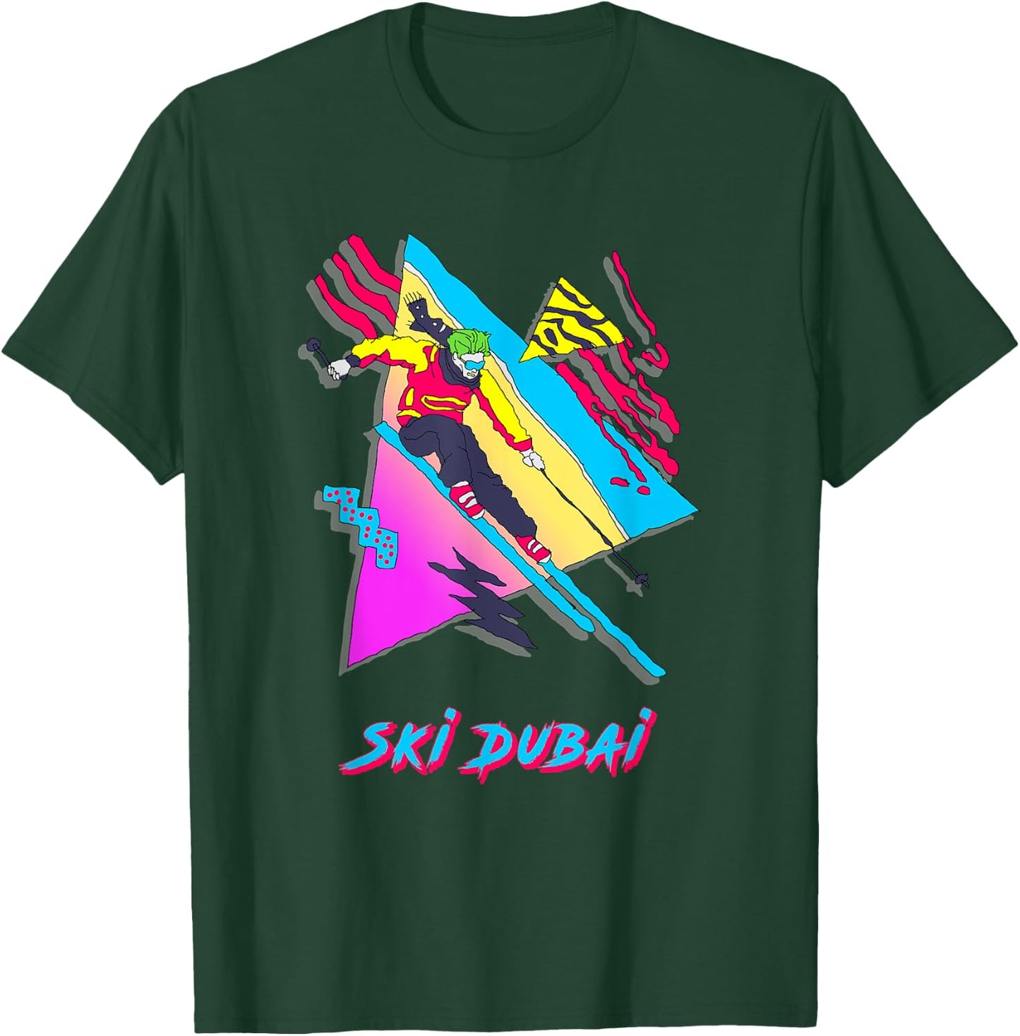 Ski Dubai Retro Style Colorful Skiing Skier Adventure T-Shirt - T-Shirt | Forest