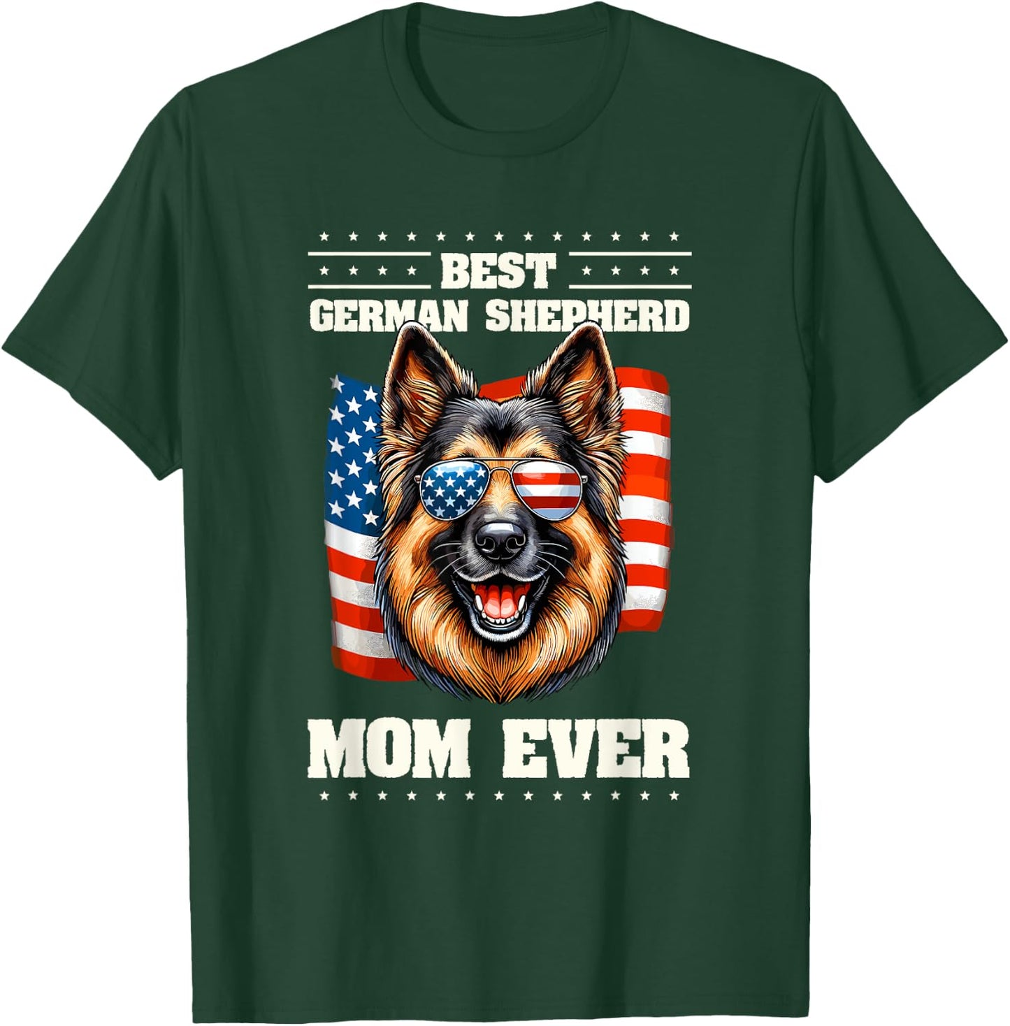 German Shepherd Mom American USA Flag GSD 4th Of July T-Shirt - T-Shirt | Forest
