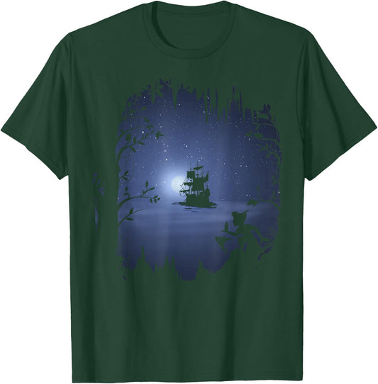 Disney Peter Pan Moonlit Pirate Ship Silhouette T-Shirt - T-Shirt | Forest