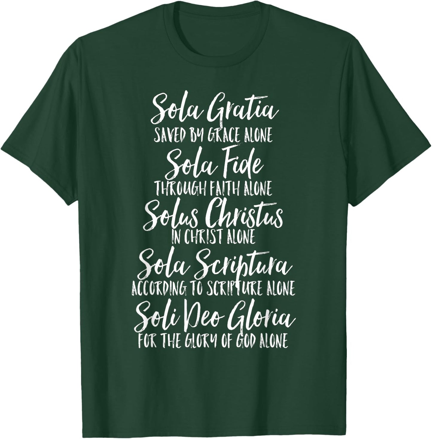 Five Solas Latin and English Cute Script Text T-Shirt - T-Shirt | Forest