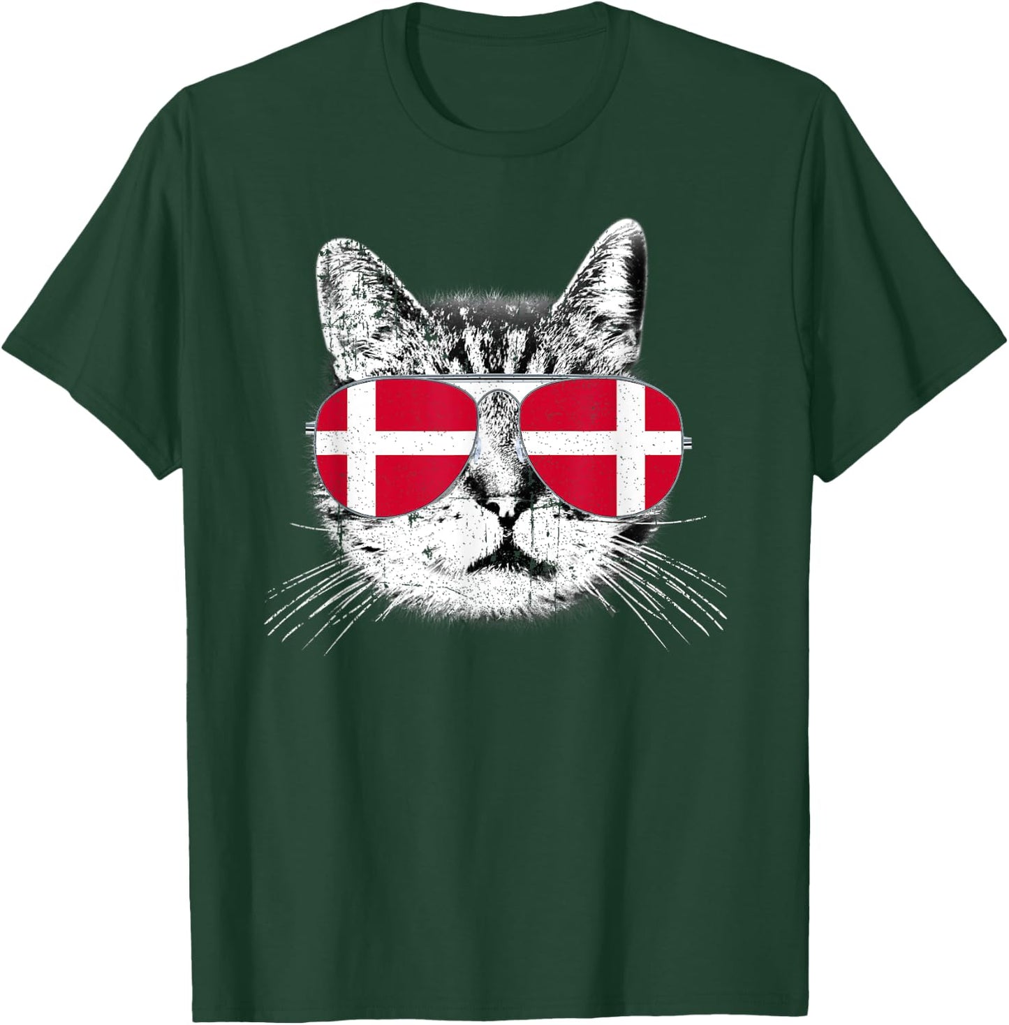 Denmark Flag Danish Cat Sunglasses Funny Men Women Gift T-Shirt - T-Shirt | Forest
