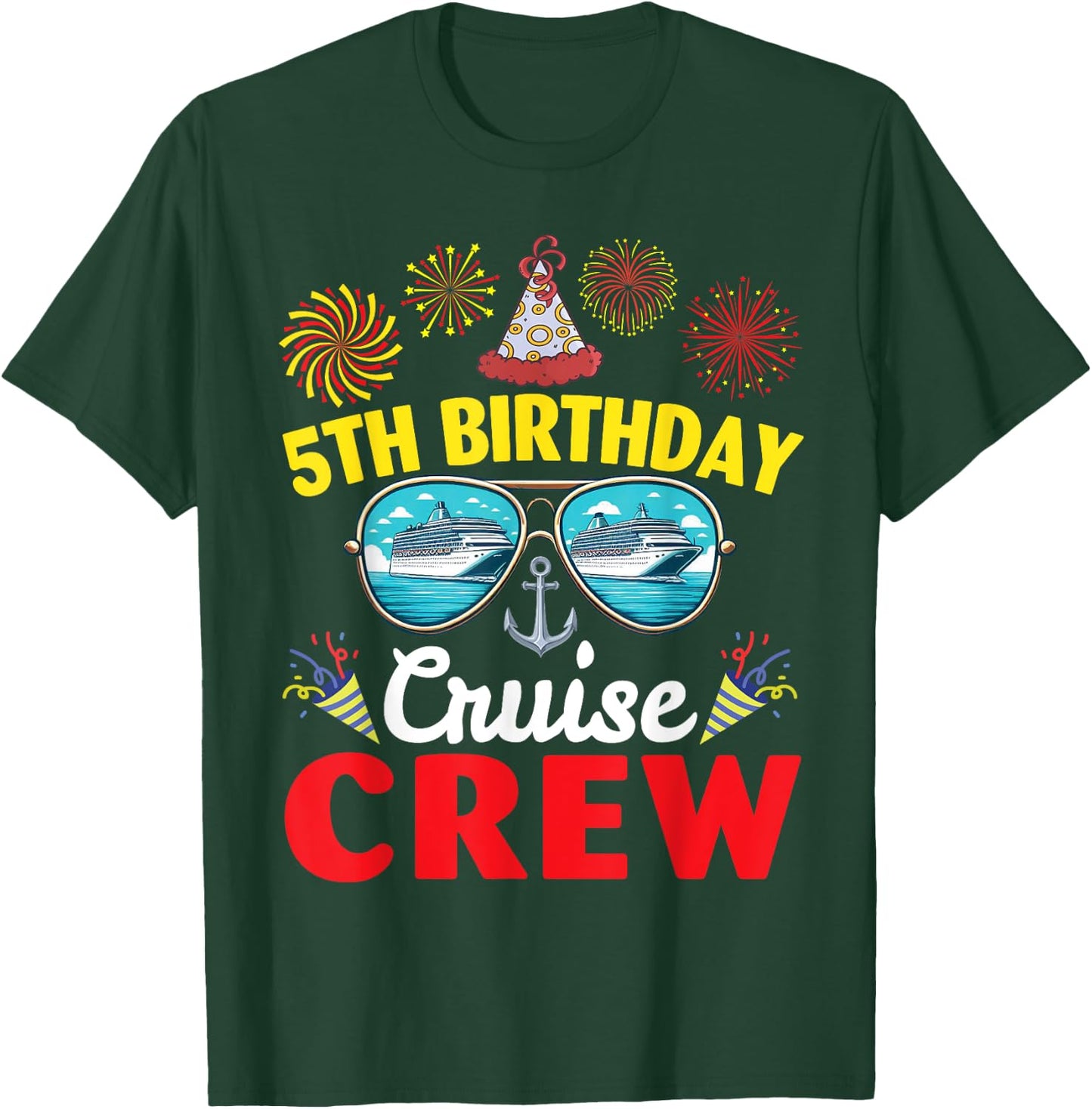 Fireworks Happy 5th Birthday Cruise Crew 5 Years Old Lover T-Shirt - T-Shirt | Forest