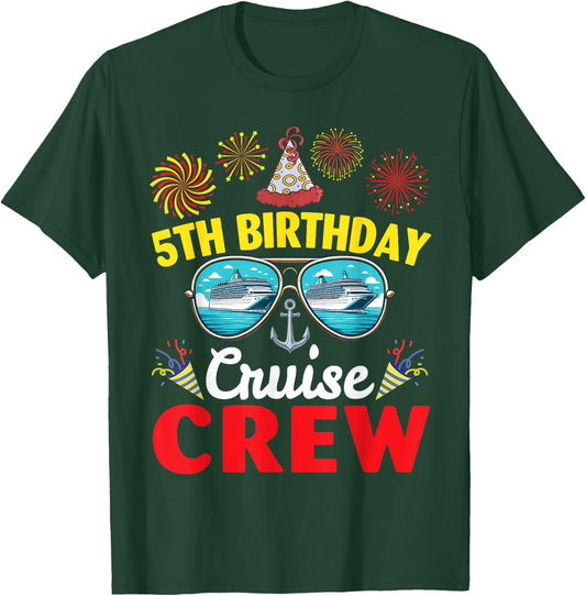 Fireworks Happy 5th Birthday Cruise Crew 5 Years Old Lover T-Shirt - T-Shirt | Forest