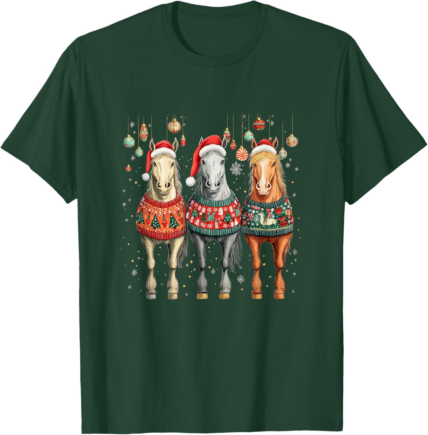 Cute Horses Santa Hat Ugly Christmas Xmas Horse Lover T-Shirt - T-Shirt | Forest