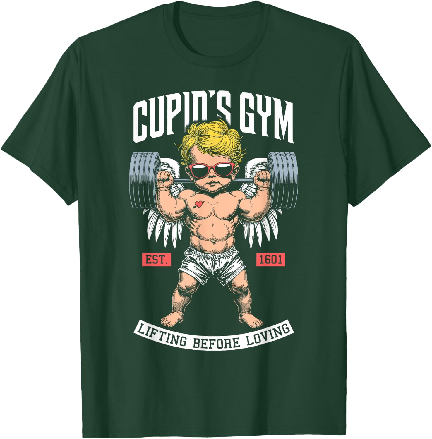 Funny Valentine's Day Cupid's Gym Love Fitness Workout T-Shirt - T-Shirt | Forest