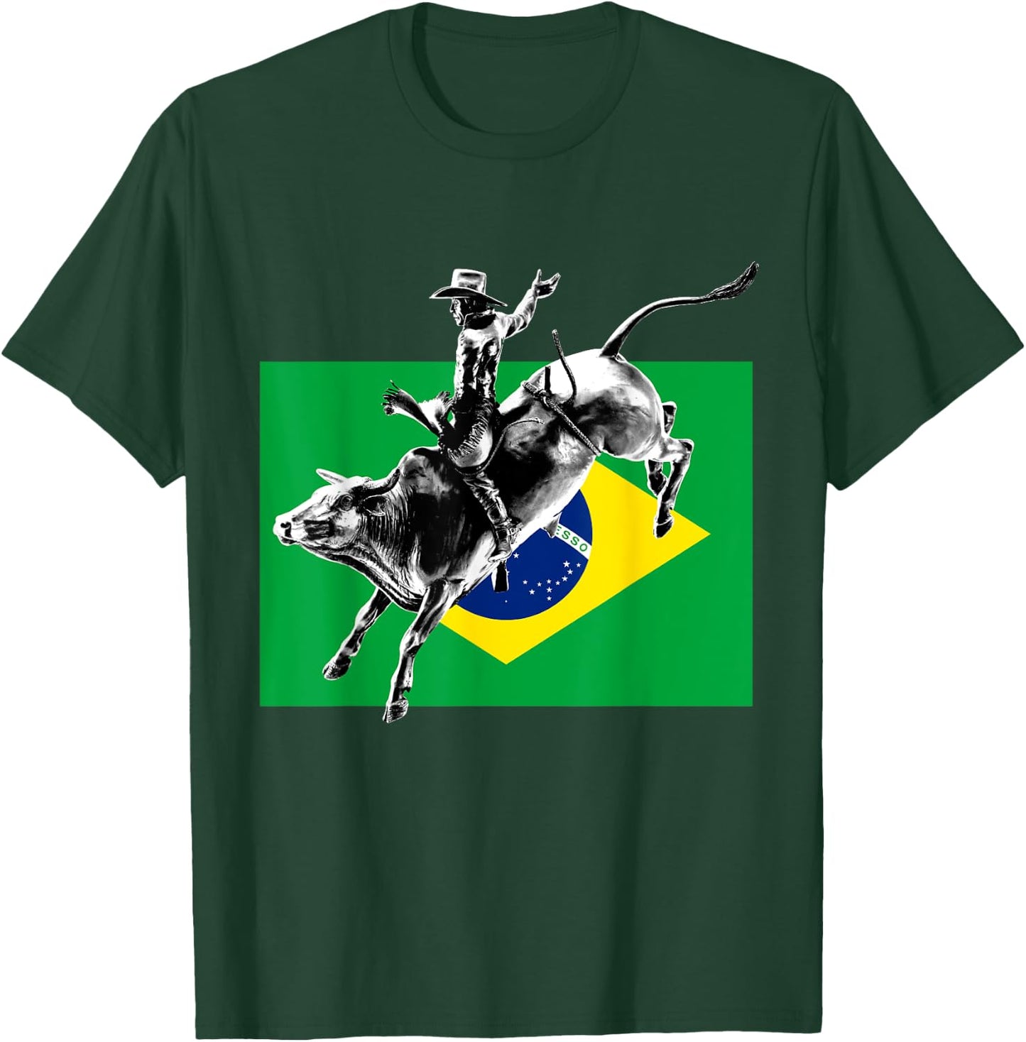 Rodeo Bull Rider Patriotic Flag of Brazil Cowboys T-Shirt - T-Shirt | Forest