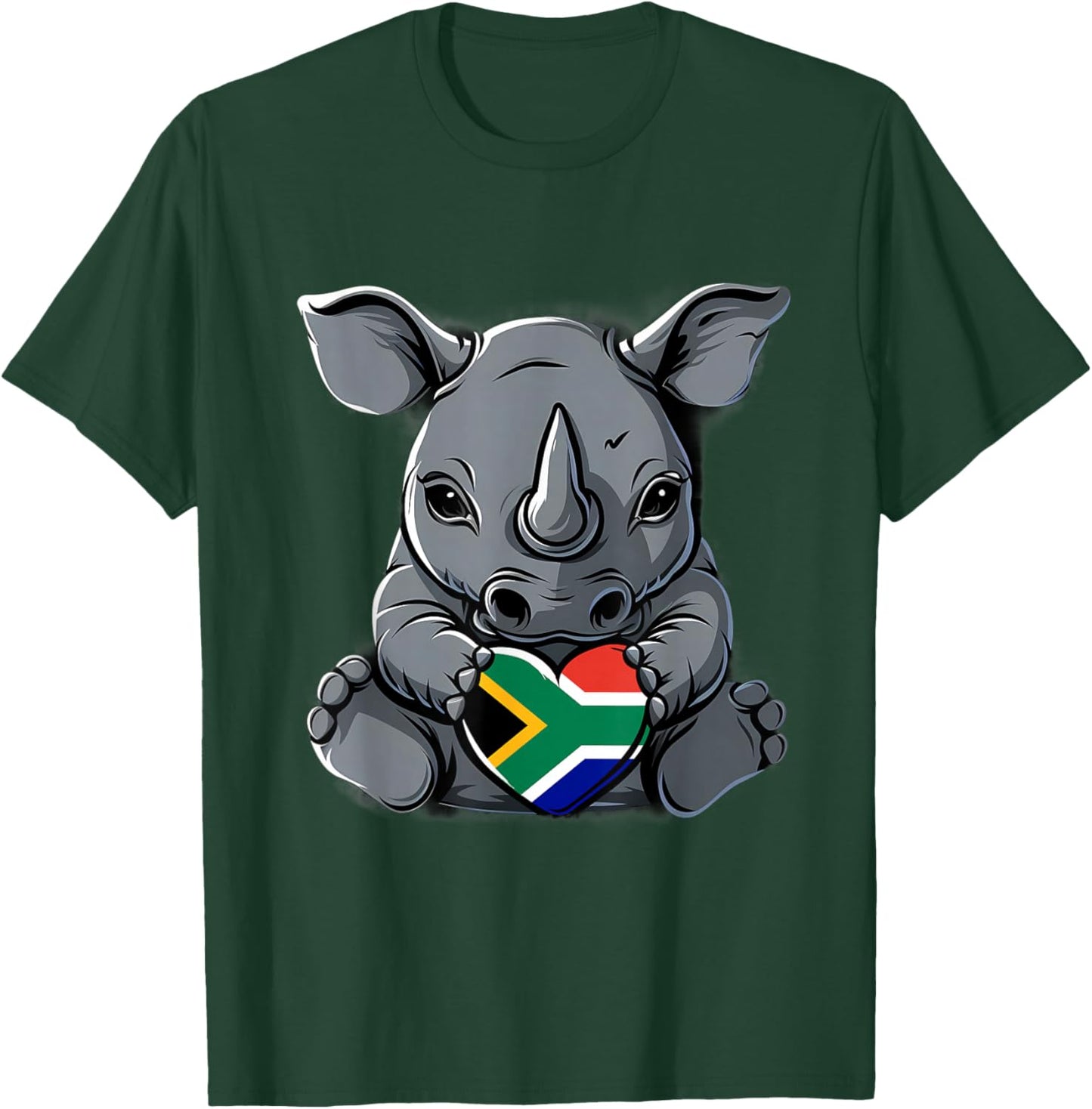 South Africa Flag Cute Rhino Heart South African Pride T-Shirt - T-Shirt | Forest