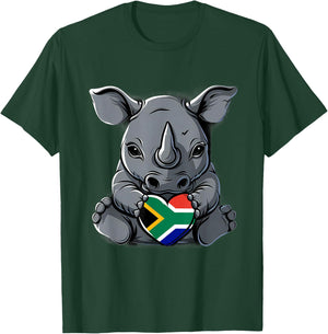 South Africa Flag Cute Rhino Heart South African Pride T-Shirt - T-Shirt | Forest