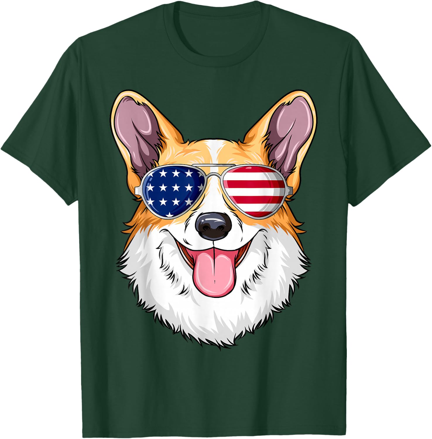 Patriotic Corgi American Flag Glasses 4th July Corgi T-Shirt - T-Shirt | Forest