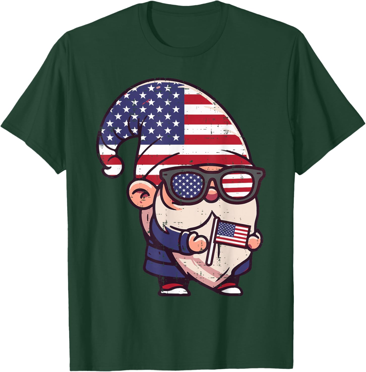 4th Of July Gnome USA Flag Independence Men Women Kids T-Shirt - T-Shirt | Forest