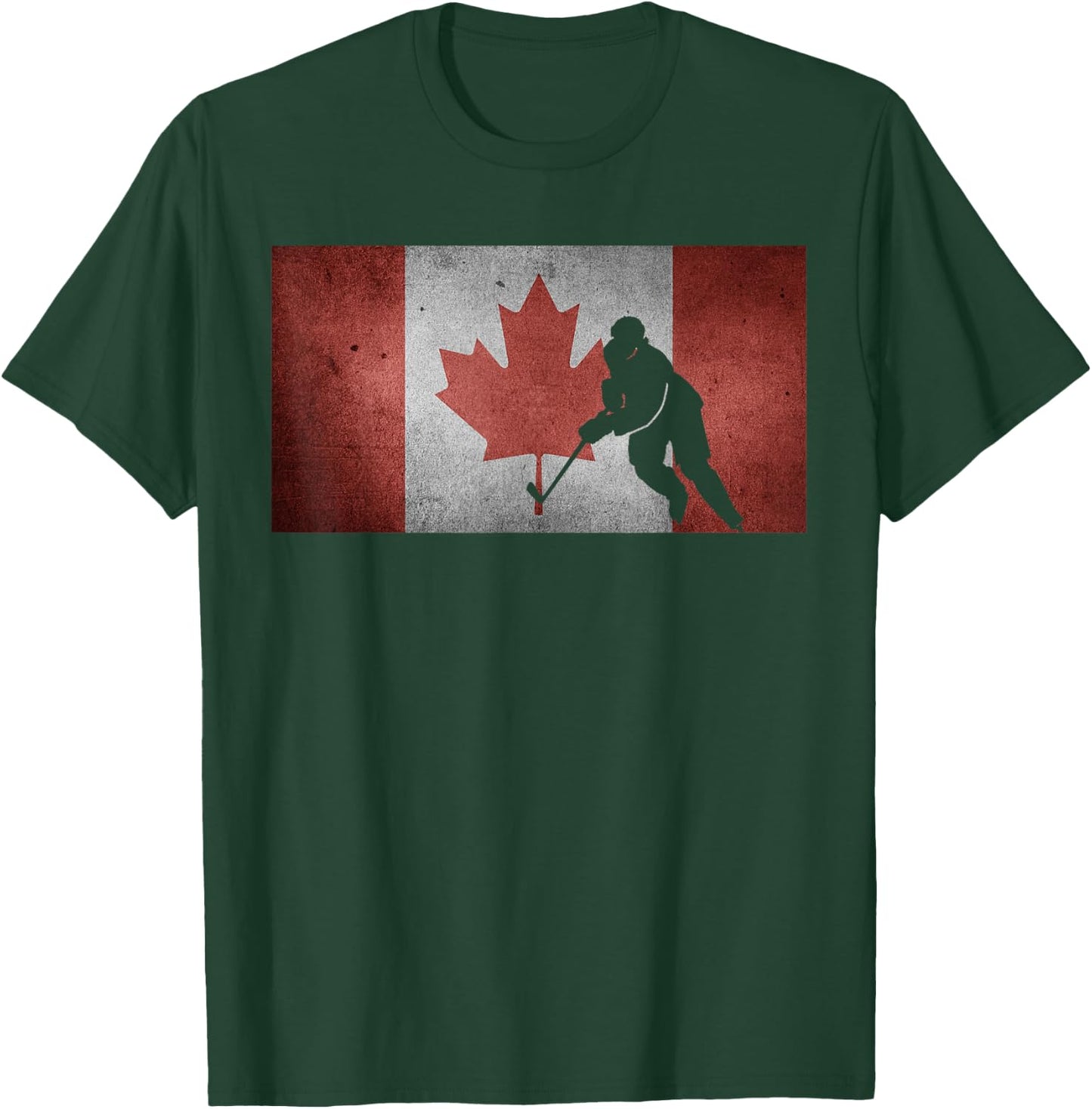 Canadian Hockey Player Canada Flag Maple Leaf Ice Skating T-Shirt - T-Shirt | Forest